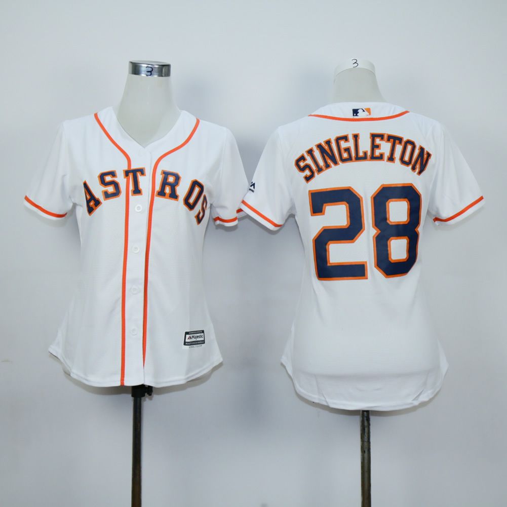 Women Houston Astros #28 Singleton White MLB Jerseys->youth mlb jersey->Youth Jersey
